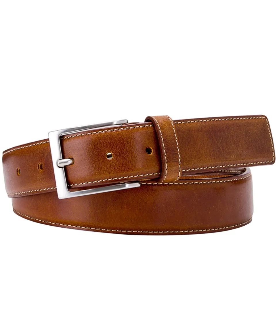 Profuomo Leather Contrast Belt 3.5cm - Cognac
