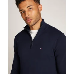 Tommy Hilfiger Essential Cotton Zip Mock - Navy
