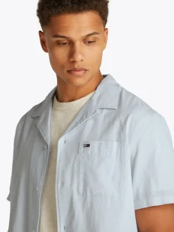 Tommy Jeans Classic Linen Cuban Collar Shirt - Blue