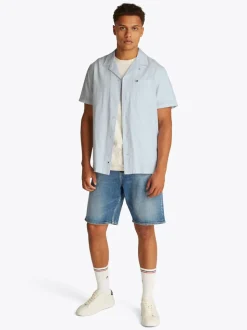 Tommy Jeans Classic Linen Cuban Collar Shirt - Blue