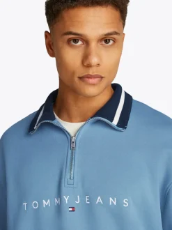 Tommy Jeans Linear Quarter Zip Sweatshirt - Blue