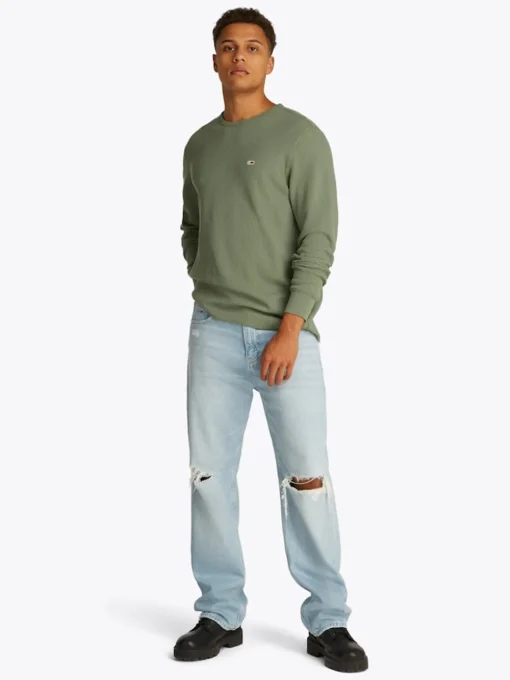 Tommy Jeans Waffle Long Sleeve T-Shirt - Green