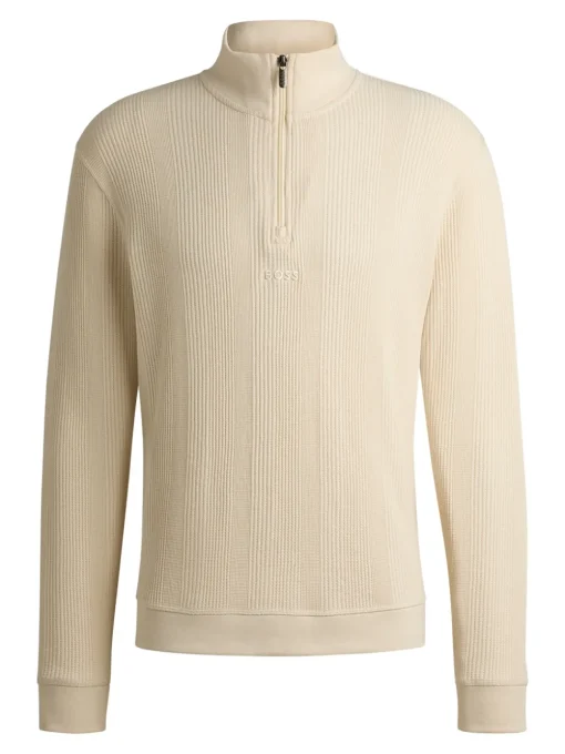 Boss Structured Quarter Zip Sweatshirt - Stone