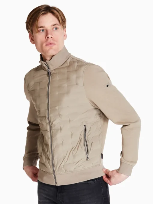 Bugatti Mix Media Quilt Sweat Jacket - Brown