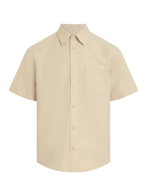 Calvin Klein Jeans Linen Cotton Short Sleeve Shirt - Stone