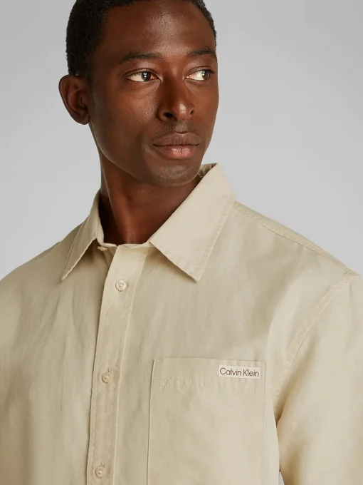 Calvin Klein Jeans Linen Cotton Short Sleeve Shirt - Stone
