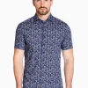 Marco Capelli Satin Stretch Leaf Print - Blue