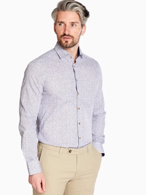 Marco Capelli Satin Stretch Abstract Flower Shirt - Blue