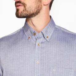 Marco Capelli Tencel Herringbone Cotton Wool Shirt - Navy