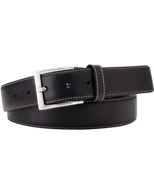 Profuomo Leather Contrast Belt 3.5cm - Black